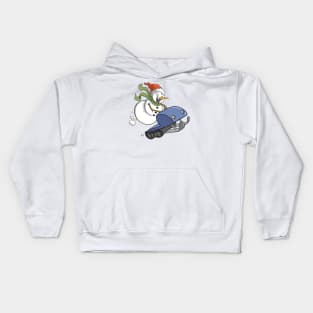 Snowman on Snowmobile Kids Hoodie